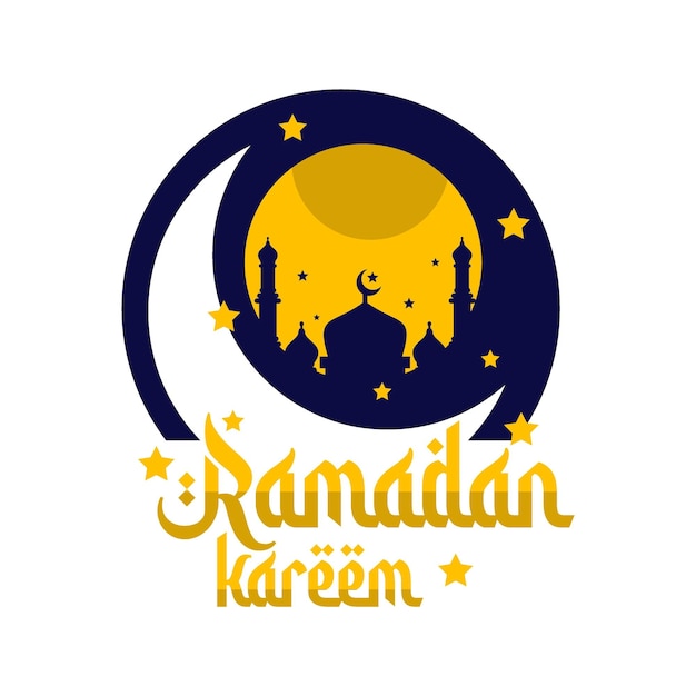 Un logo azul y amarillo para ramadan kareem.