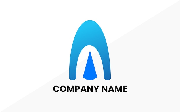 Un logo azul y negro con un triángulo en el medio.