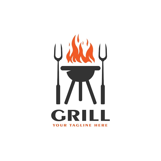 logo de barbacoa a la parrilla retro BBQ vector fuego parrilla comida y restaurante icono Icono de fuego rojo