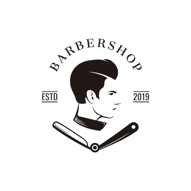 Logo de barbería con cabeza de hombre y cabeza de navaja