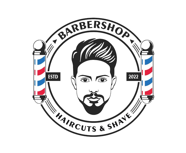 Un logo para una barbería con cara de hombre y barba