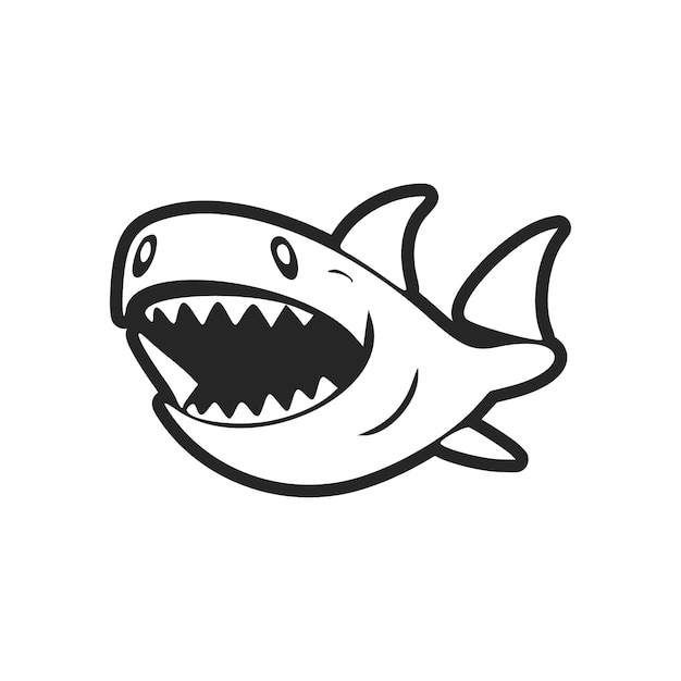 Logo básico en blanco y negro con Atractivo Tiburón Alegre