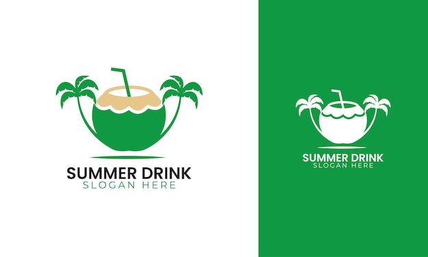 Logo de bebida de coco con concepto de verano o tropical