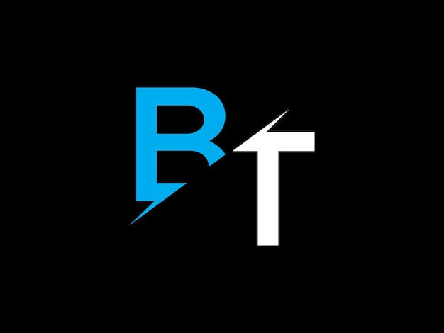Un logo en blanco y negro para bt con un rayo en el medio