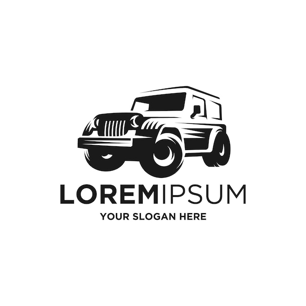 Un logo en blanco y negro con un jeep.