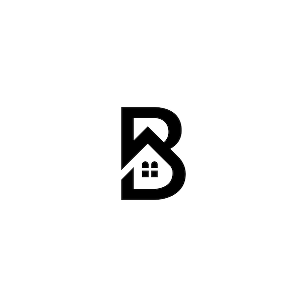 Un logo en blanco y negro con la letra b y una casa en él
