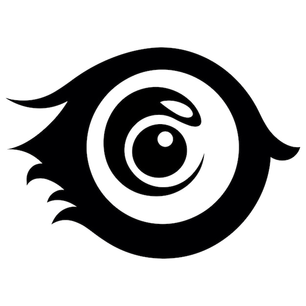 Un logo en blanco y negro con un ojo y una espiral.