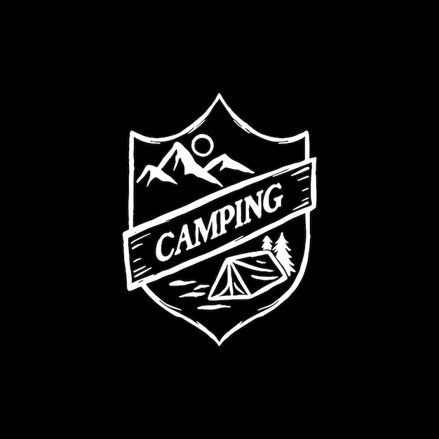 Un logo en blanco y negro con las palabras acampar en él