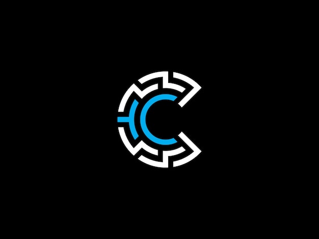 Logo c blanco y azul sobre fondo negro