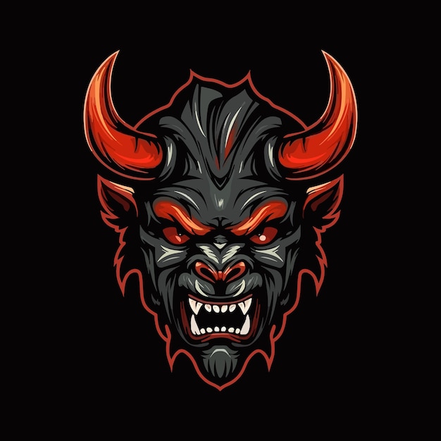 Un logo de una cabeza de diablo roja enojada diseñada en estilo de ilustración de esports