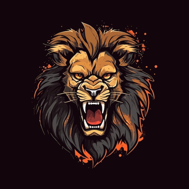 Un logo de la cabeza de un león enojado diseñado en estilo de ilustración de esports