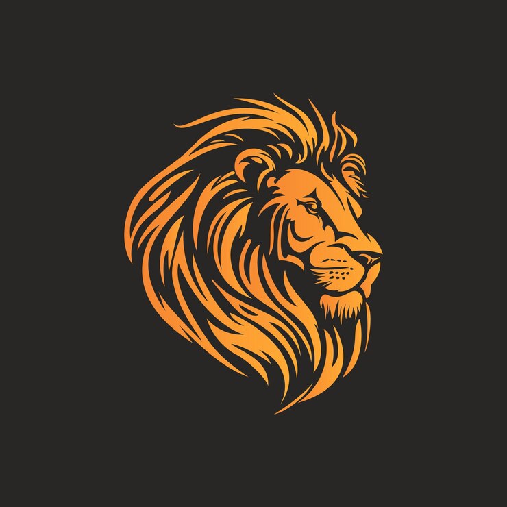 Un logo de cabeza de león sobre un fondo negro