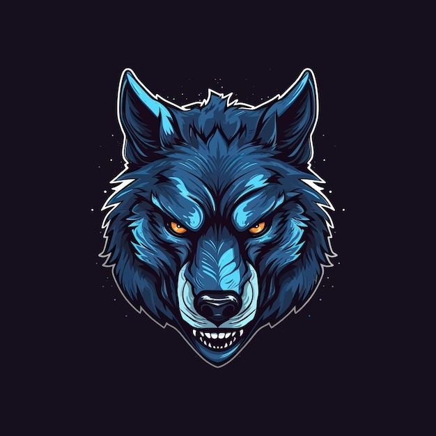 Un logo de la cabeza de un lobo enojado diseñado en estilo de ilustración de esports