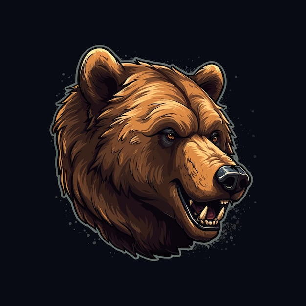 Un logo de la cabeza de un oso enojado diseñado en estilo de ilustración de esports