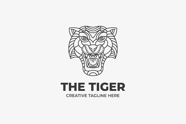 Logo de cabeza de tigre blanco y negro