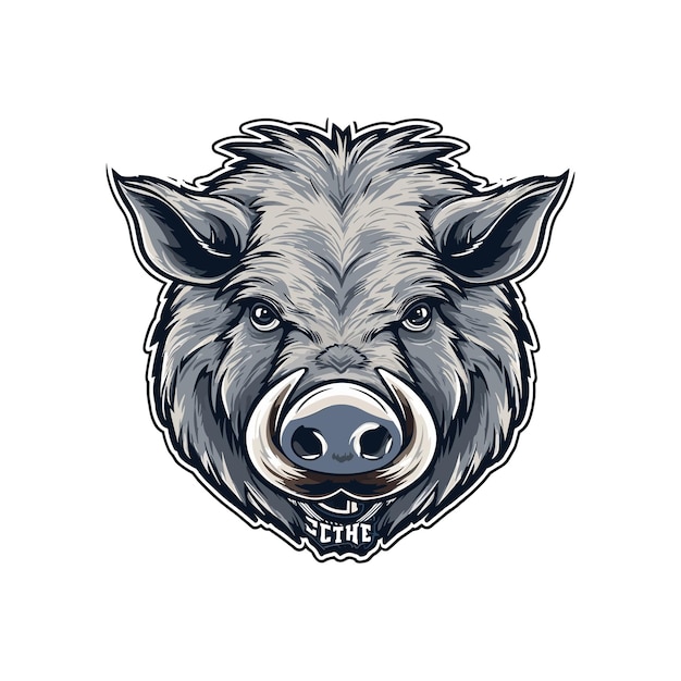 Logo de cara enojada de cerdo salvaje con dos grandes colmillos saliendo de su boca cerrada