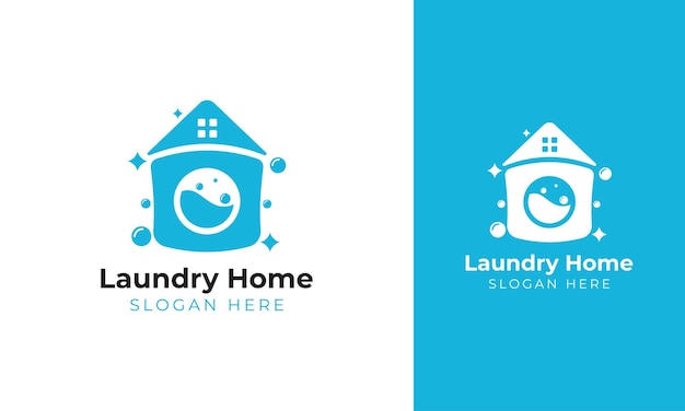 Logo de la casa de lavandería con lavadora y concepto de casa