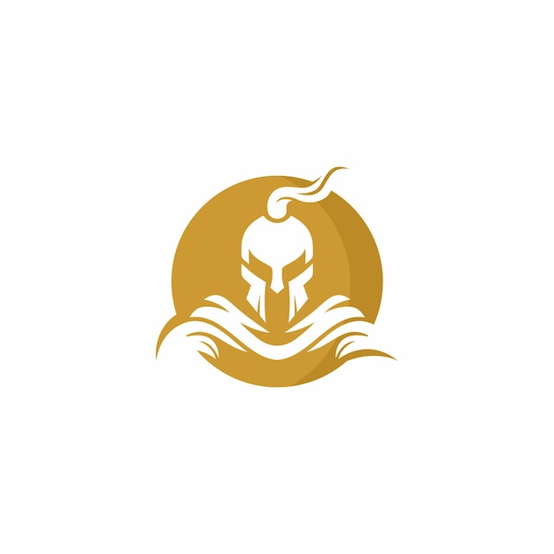 Un logo de casco espartano con una ola en el fondo