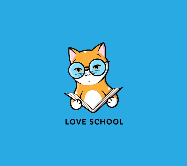 El logo cat lee libro. gatito de divertidos dibujos animados para la educación