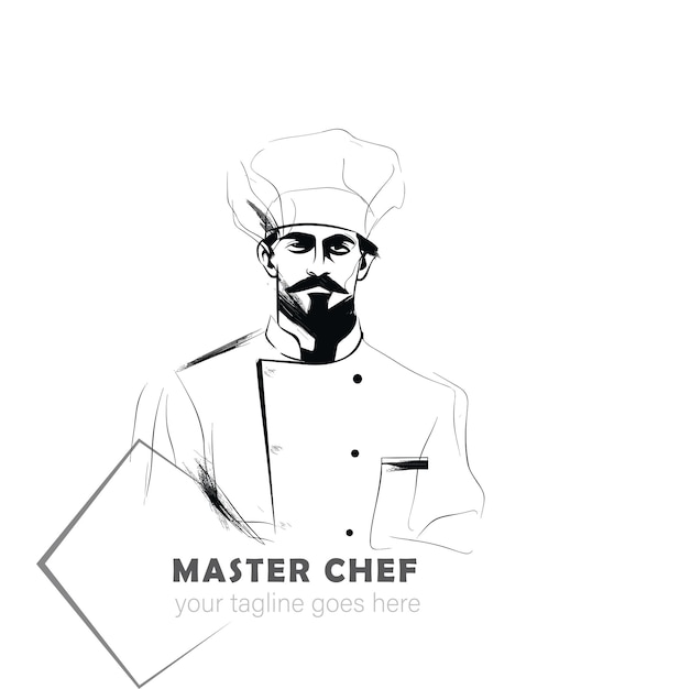 Logo con chef El jefe del cucharón prueba el plato La ilustración es adecuada para decorar