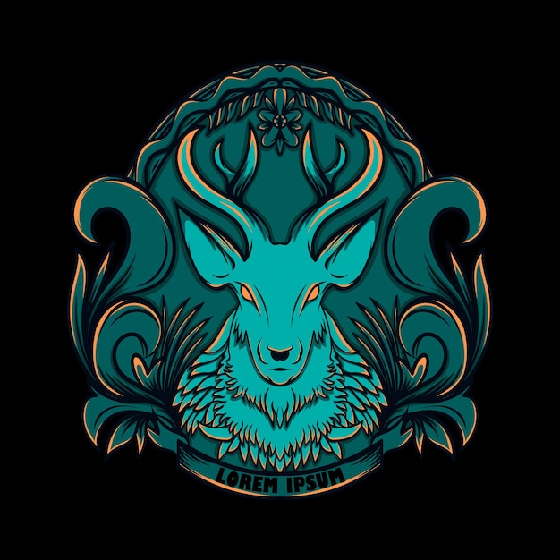 logo de ciervo de ilustración con adorno stlye