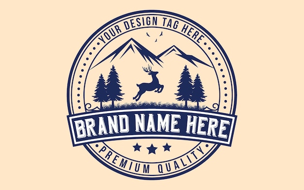 Un logo para un ciervo y montañas.