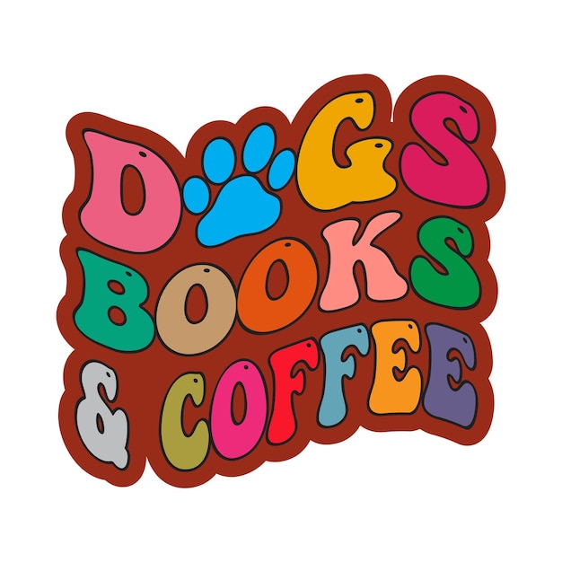 Un logo colorido que dice perros, libros y café.