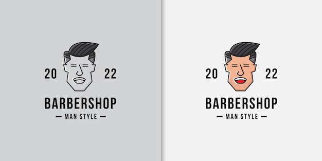 Logo de concepto de barbería con plantilla de diseño de hombre feliz sonrisa