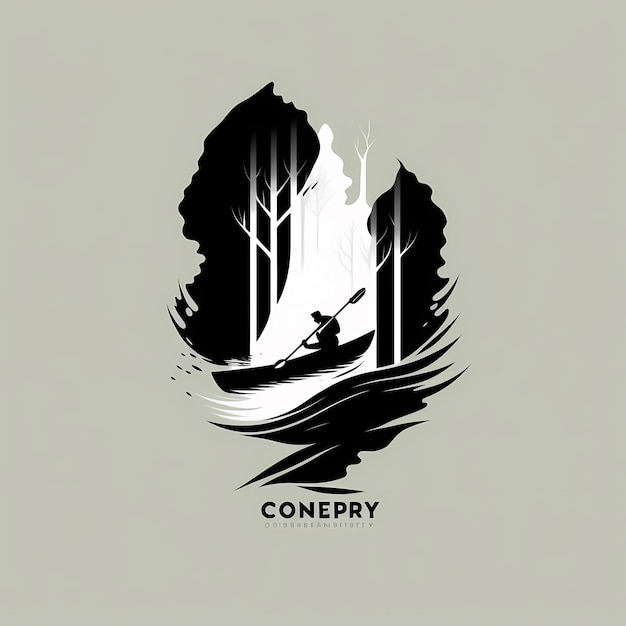 Un logo de coney con un hombre en un bote en un lago.