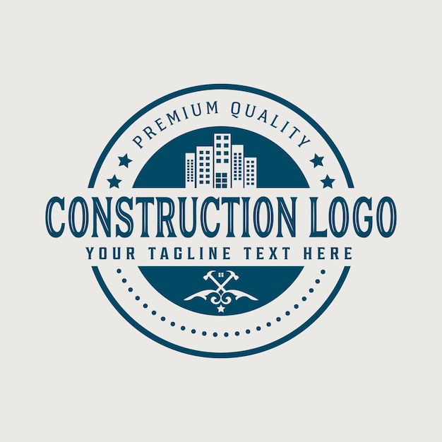 Vector logo de construcción con insignia de bienes raíces