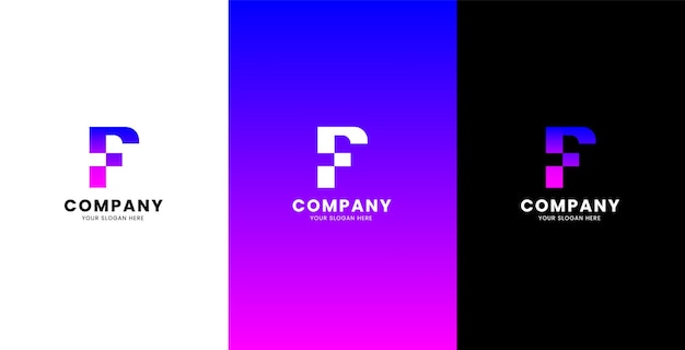 Logo creativo de la letra f en 3 apariencias diferentes
