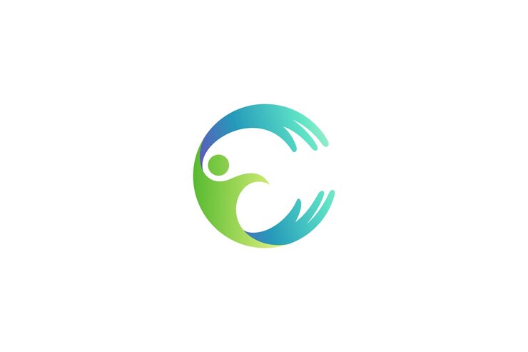 Vector logo de cuidado de personas con combinación de forma de mano en diseño de círculo