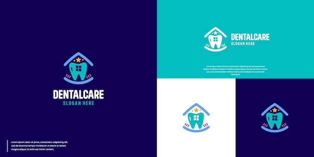 Logo dental con un concepto de hogar amigable para los niños con una plantilla de diseño de logotipo de estilo divertido