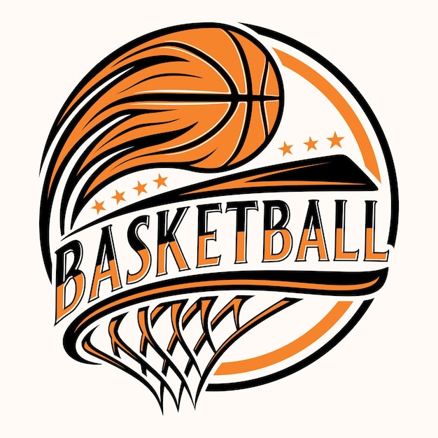 logo deportivo de baloncesto con adornos de estilo vintage perfectos para equipos de baloncesto