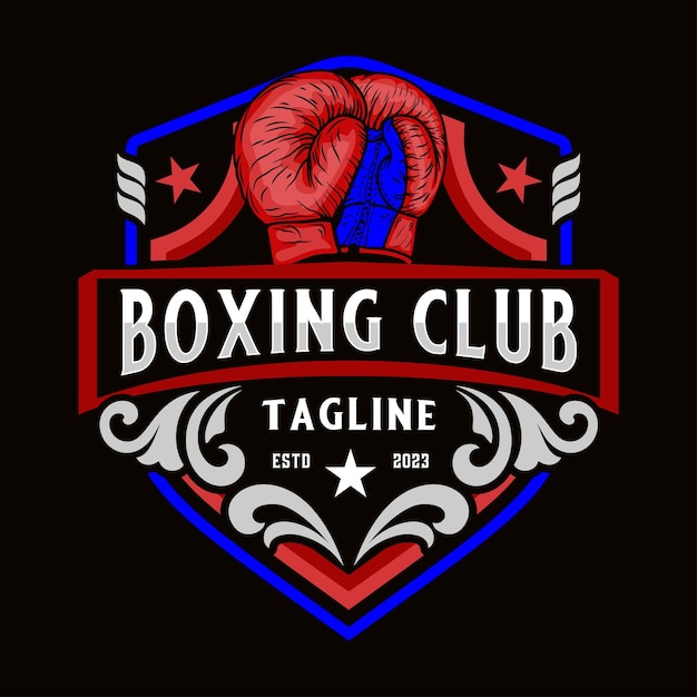 logo deportivo de boxeo con adornos de estilo vintage perfectos para el deporte de boxeo