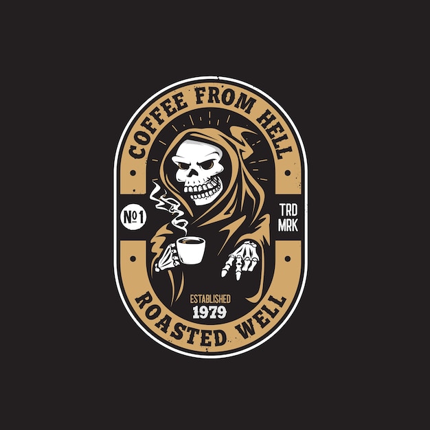 Logo de dibujo de mano de cafetería retro cráneo