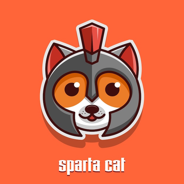 logo de dibujos animados de cabeza de gato con casco espartano