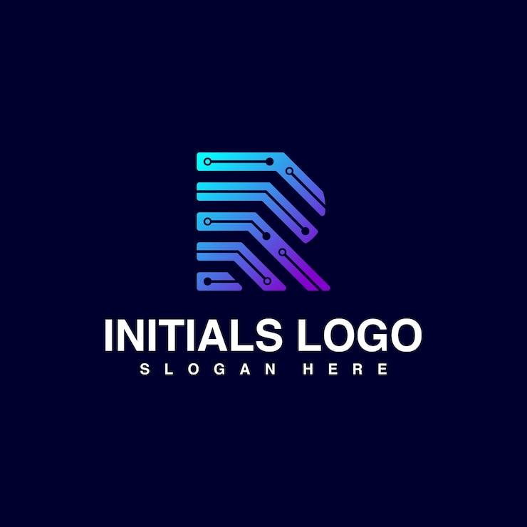 Vector logo diseño vector datos tecnología iniciales r