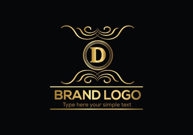 Vector un logo dorado con la letra d sobre un fondo negro