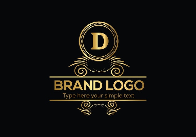 Un logo dorado con la letra d