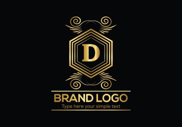 Un logo dorado con la letra d