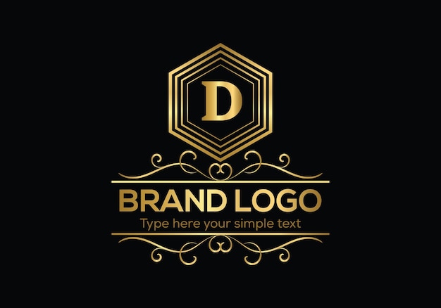 Un logo dorado con la letra d