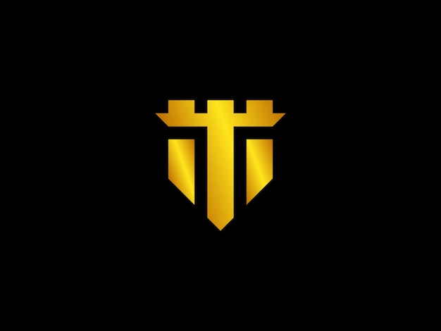 Logo dorado con la letra t sobre fondo negro