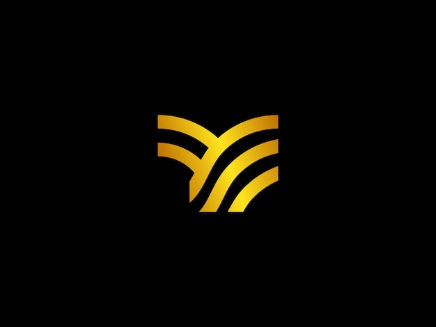 Logo dorado y negro con la letra m sobre fondo negro