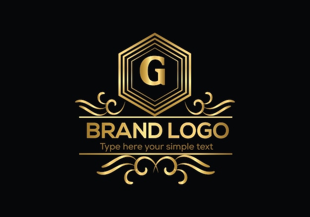 Un logo dorado y negro para una marca llamada g.