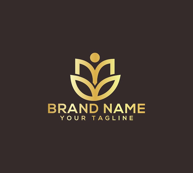 Un logo dorado con una planta y un logo para una compañía llamada marca tu etiqueta.