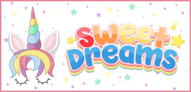 Vector logo de dulces sueños en color pastel con lindo unicornio y estrellita