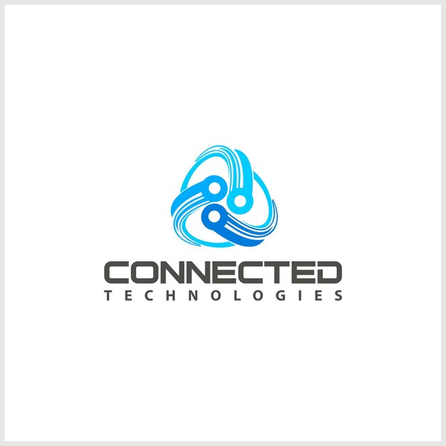 El logo está relacionado con la tecnología con el concepto de tres líneas interconectadas.