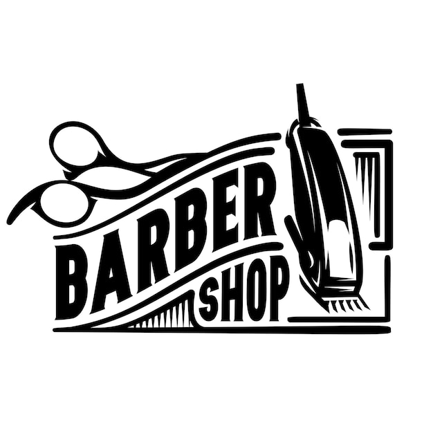 Logo con estilo vectorial para barbería con tijeras y podadoras