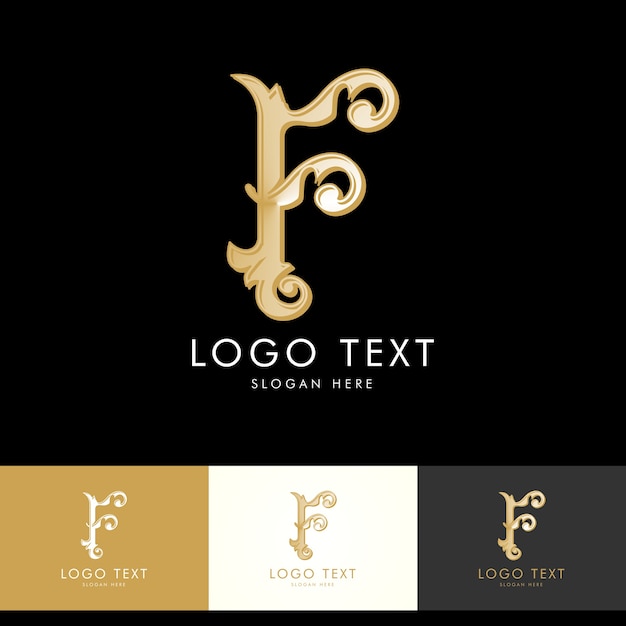 Logo F, Monogram F, Gold, Vector F, diseño de logotipo